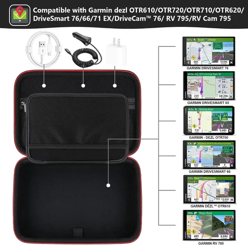 Vista 2 de Funda GPS para Garmin dezl OTR610/OTR720/OTR710/OTR620/DriveSmart 76/66/71 EX/DriveCam™ 76/RV 795/RV Cam 795, 6-7 pulgadas con bolsa de malla