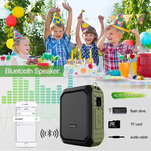 Vista 5 de Amplificador de voz portátil con micrófono con cable de 18 W, amplificador de voz personal Bluetooth, impermeable, grabación para profesores, guía