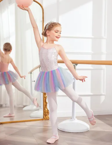 Vista 6 de Zaclotre Leotardo de lentejuelas para niñas pequeñas, leotardos de ballet con correa brillante, vestido tutú, traje de bailarina, disfraz de baile