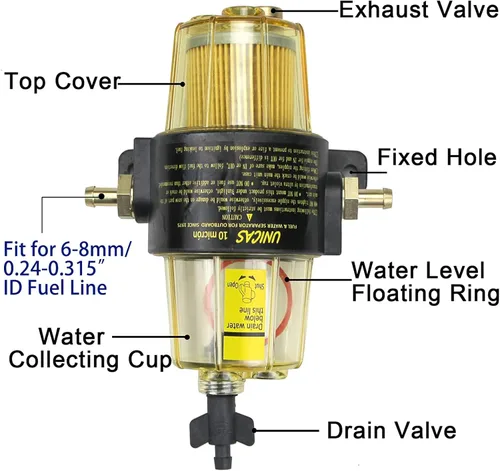 Vista 2 de UF-10K - Conjunto separador de agua con filtro de combustible compatible con motor fuera de borda marino Mercury, Yamaha, Suzuki, Tohastsu, filtro