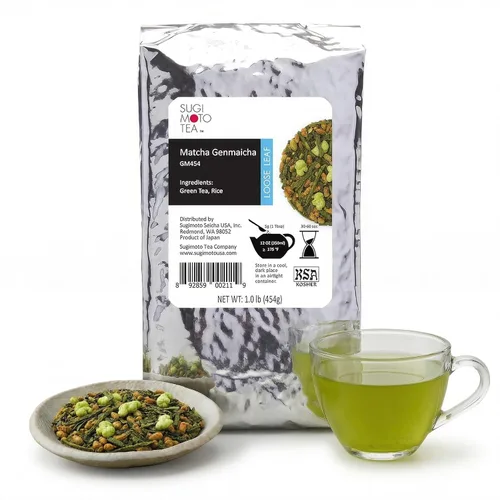 Vista 17 de SUGIMOTO Té japonés Genmaicha con hoja suelta Matcha 3.5 oz 100% Hecho en Japón, Shizuoka, Té Verde Sencha con Arroz Asado y Matcha, 3.5 oz