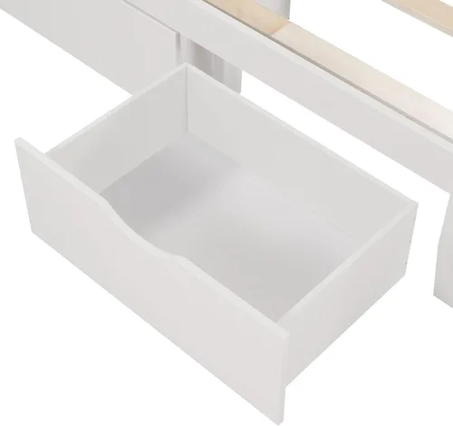 Vista 5 de Base de cama de plataforma tamaño matrimonial con cabecero, cama de plataforma con 2 cajones, cama de plataforma de madera, no necesita somier