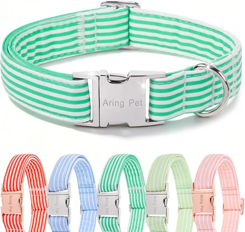 Vista 361 de Aring Pet Collar de algodón, ligero y ajustable, con hebilla de liberación rápida, para perros pequeños, medianos y grandes, para cachorros, S, Hoja