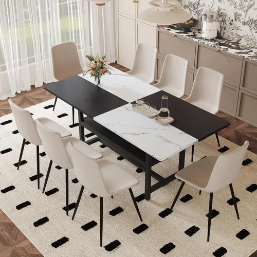 Vista 10 de Juego de mesa de comedor de 71 pulgadas para 6 personas con estante de almacenamiento, juego de mesa de comedor rectangular industrial moderna