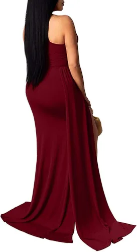Vista 2 de LAGSHIAN Women Sexy Elegant One Shoulder High Split Cutout Long Evening Dress