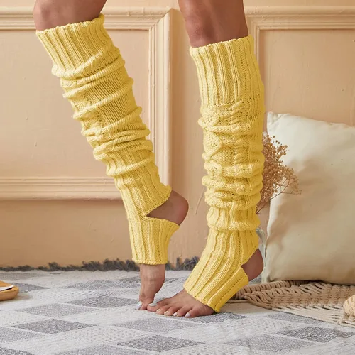Vista 5 de Leoparts Calentadores de piernas con estribo extra largos para mujer, calcetines de punto por encima de la rodilla hasta el muslo sin pies