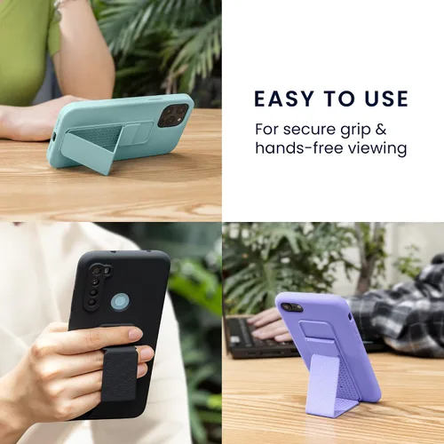 Vista 4 de kwmobile Funda compatible con Apple iPhone 13 - Funda con correa de mano y soporte revestimiento de silicona TPU suave - Azul Báltico