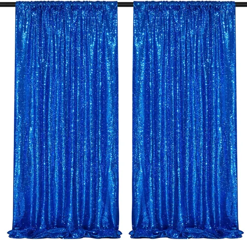 Vista 13 de Cortinas de fondo de lentejuelas con purpurina azul bebé, 2 piezas de 2 x 8 pies, telón de fondo de fiesta de baby shower para niños, hermosas