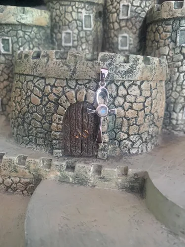 Vista 5 de Colgante de plata de ley Ankh con cruz egipcia con piedra lunar, Plata esterlina, Adularia
