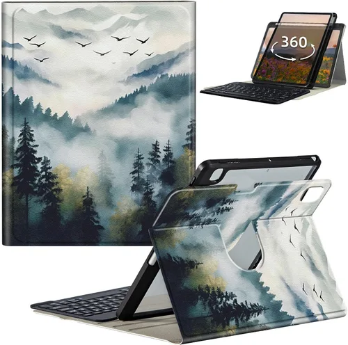 Vista 18 de Funda de teclado para iPad de 9ª/8ª/7ª generación de 10.2 pulgadas 2021/2020/2019 con soporte delgado giratorio de 360 grados, cubierta inteligente