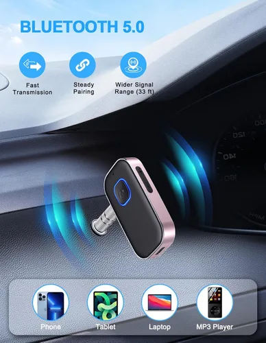Vista 2 de COMSOON Adaptador AUX Bluetooth para automóvil, receptor Bluetooth con reducción de ruido para música/llamadas manos libres, receptor de audio Negro