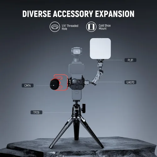 Vista 6 de NEEWER Pocket 3 Jaula, Plataforma de Grabación de Video para Cámara Gimbal de Aleación de Aluminio con Adaptador Incorporado de Accesorios de Cámara