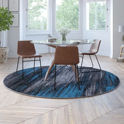 Vista 24 de Flash Furniture Rylan Collection - Alfombra contemporánea de olefinas azules, de pelo alto, 2 x 10 pies, respaldo de yute, pasillo, entrada