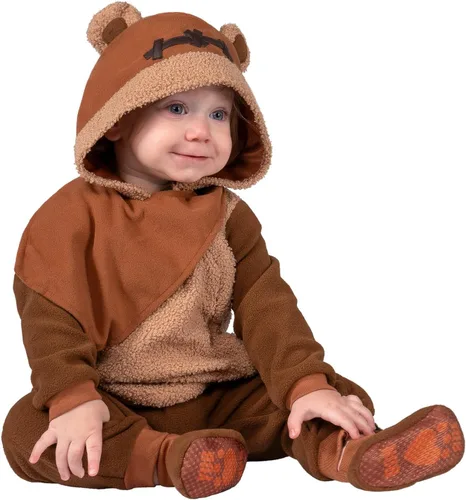 Vista 5 de Star Wars Ewok - Disfraz de Halloween oficial para bebé, mono de Minky de alta calidad con capucha adjunta y botines antideslizantes