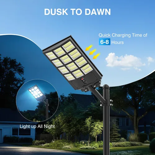 Vista 4 de OKPRO Farola solar de 5000 W para estacionamiento al aire libre, gran angular IP66 impermeable, 6500 K del atardecer al amanecer, LED con sensor