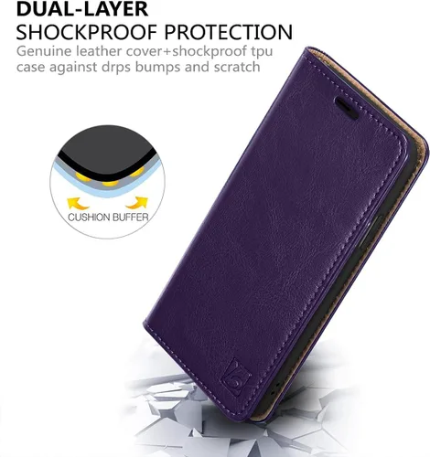 Vista 5 de Belemay Funda tipo cartera compatible con iPhone X, compatible con iPhone 10, piel de vaca genuina con tapa [bloqueo RFID], tarjetero, funda