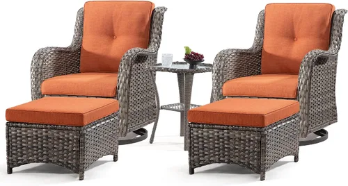 Vista 33 de Juego de 2 sillas de patio giratorias de 360 grados para exteriores y mesa auxiliar a juego – 3 sillas deslizantes de mimbre para patio con cojines