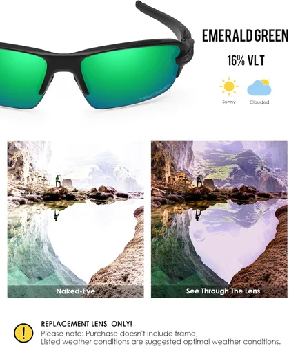 Vista 3 de BLAZERBUCK Lentes De Repuesto Polarizadas & Kit De Calcetines Para Oakley Flak 2.0 OO9295 - Verde Esmeralda