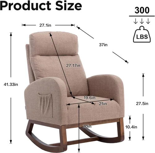 Vista 2 de Mecedora moderna, silla mecedora tapizada para bebé, cómoda silla con bolsillo lateral, sillón para sala de estar, respaldo alto con diseño