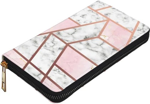 Vista 2 de Cartera de cuero para mujer, con bloqueo RFID, tarjetero con cremallera, Mármol