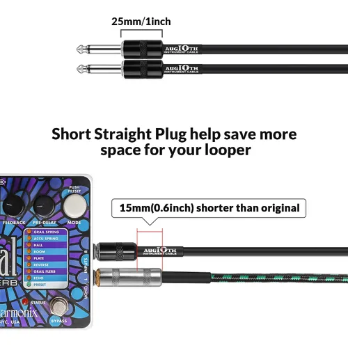 Vista 4 de Cable de conexión de guitarra de 6 pulgadas, cables de pedal de efecto de guitarra de 5.9 in, en ángulo Performance Guitar Effect Pedal Cables