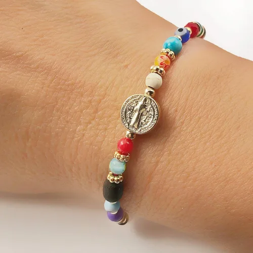 Vista 6 de St Benedict Genuine Azabache Jet Stone and Colorful Evil Eye Beads Red String Bracelet for Women