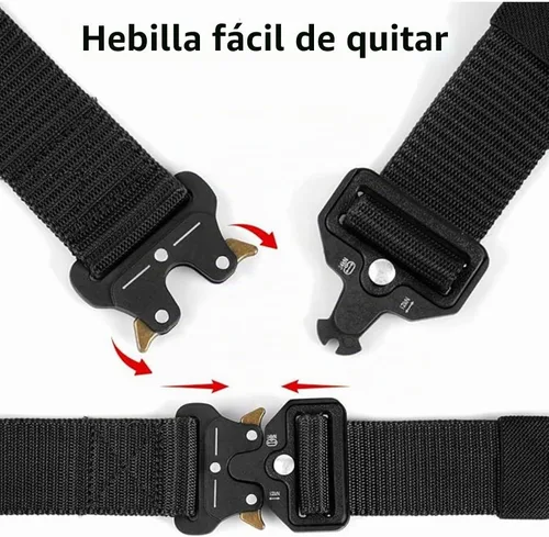 Vista 3 de Cinturón táctico para hombre, tela militar de nailon con hebilla de liberación rápida, ideal para el trabajo, senderismo Negro