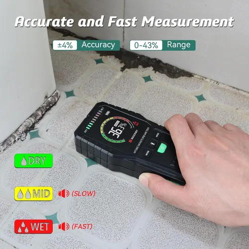 Vista 2 de Medidores de humedad sin pines, probador digital de humedad de madera no invasivo, detector de fugas de agua para pared, madera, edificio, leña