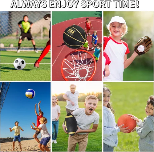 Vista 4 de Leyndo Juego de 18 pelotas deportivas para niños, tamaño oficial, baloncesto, fútbol, fútbol, parque infantil, voleibol, béisbol, equipo deportivo