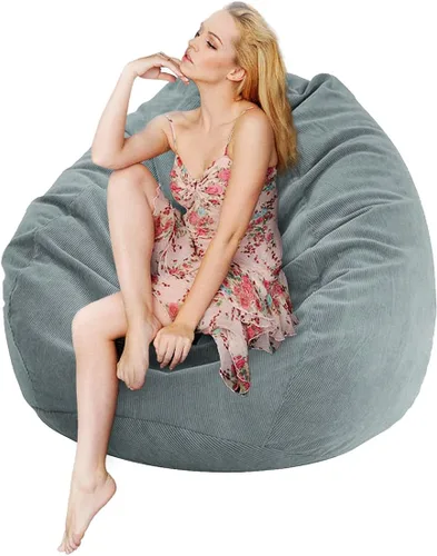 Vista 2 de Lukery Puf para adultos (sin relleno), funda de puf de color sólido, puf de pana, cómodo puf perezoso, almacenamiento de animales de peluche