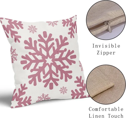 Vista 130 de Fundas de almohada decorativas de Navidad negras 40x40 cm con copos de nieve blancos de Navidad, juego de 2, temática rústica de invierno