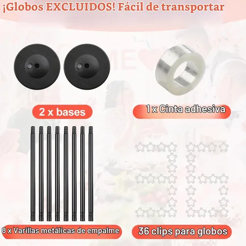 Vista 8 de Soporte para globos, juego de 2, 56 pulgadas de altura ajustable, empalme de poste de metal, kit de soporte de arco de columna de globos con base