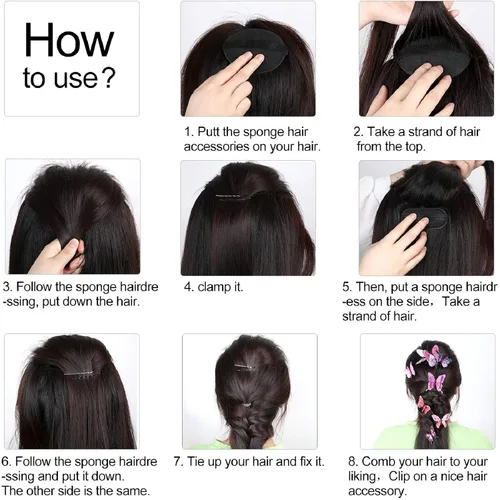 Vista 7 de 11 piezas de esponjas para dar volumen al cabello, bases de esponja para peinados con bulto, accesorios para insertar y dar estilo, peines, clips