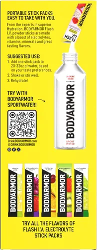 Vista 6 de BODYARMOR Paquetes de electrolitos Flash IV con cafeína, paquete variado de frambuesa azul y bayas de dragón, mezcla de bebida energética sin