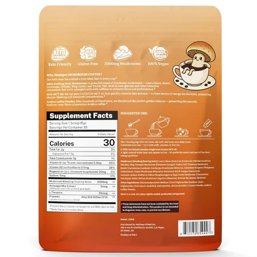 Vista 8 de Café de hongos de 60,000 mg – 13 hongos naturales mezcla de aceite MCT y vitaminas, café instantáneo Keto Arábica con Ashwagandha y L-teanina y más