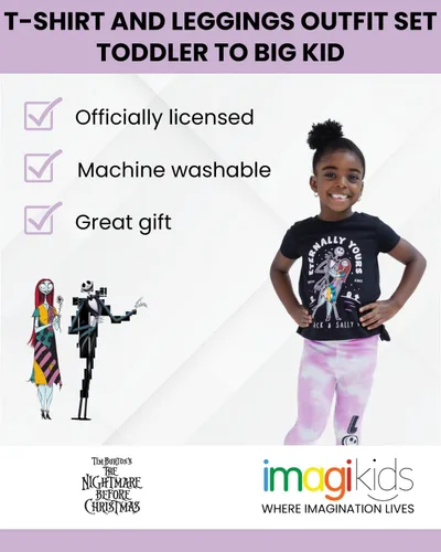 Vista 2 de Disney Nightmare Before Christmas Sally Jack Skellington Conjunto de Camiseta y Leggings para Niñas de Bebé a Niña Pequeña Negro / Rosa