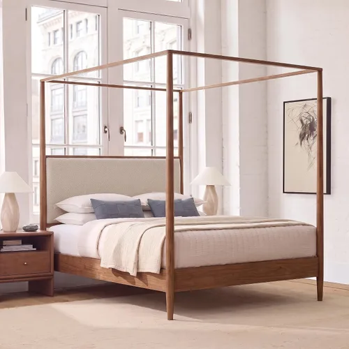Vista 19 de Cama de plataforma con dosel de 4 pósteres de tamaño matrimonial con cabecero de listones verticales Negro-8.1