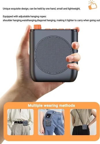 Vista 2 de Amplificador de voz inalámbrico con micrófono de solapa inalámbrico, megáfono de altavoz portátil con clip de solapa de doble solapa micrófono