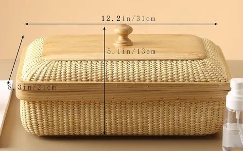 Vista 5 de Rectangular con tapa hecha a mano Nantucket cesta bastones de caña finamente tejida para el hogar, cestas de almacenamiento y contenedores Artes