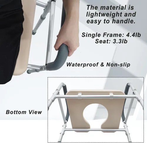 Vista 7 de Asiento de inodoro elevado con brazos y cojín suave en forma de U, 400 libras, 25.4 pulgadas de ancho, altura ajustable, asiento elevado, asiento