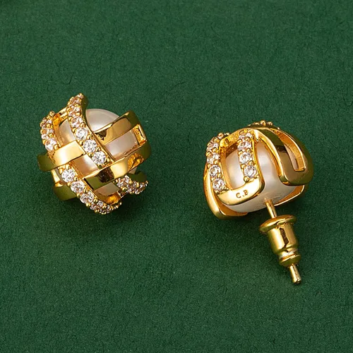 Vista 5 de C.Paravano Aretes de oro de 18 quilates para mujer, hipoalergénicos para mujer, aretes tipo dormilona con parte trasera plana