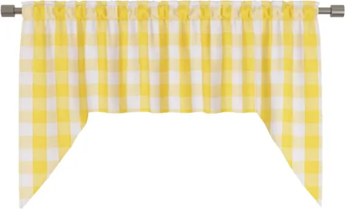 Vista 40 de Cenefas de cortina para ventana de 16 pulgadas de largo, 2 paneles de cuadros búfalo, cortinas pequeñas con bolsillo para barra, estilo clásico