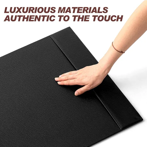 Vista 8 de Sayglossy Juego de 5 almohadillas de cuero para escritorio con rieles laterales, protector de escritorio de 30 x 18 pulgadas, bandeja para letras