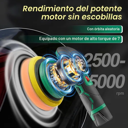 Vista 3 de BATOCA S3 - Pulidora inalámbrica para coche, 2 unidades de 11.1 V de iones de litio recargable, sin escobillas, con 6 velocidades variables, búfer