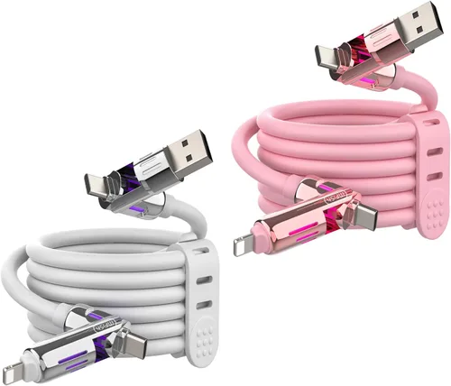 Vista 10 de MFish Cable de carga USB 4 en 1 con funda de transporte, cable de carga rápida de 240 W, USB-A y USB-C dual a USB-C/Lightning, para iPhone Negro