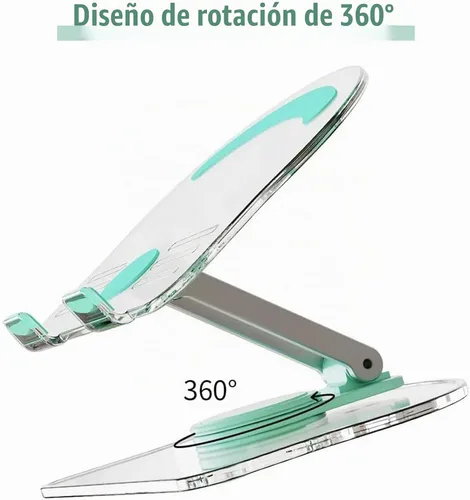 Vista 6 de Soporte acrílico para tablet con base giratoria de 360°, soporte plegable ajustable transparente para escritorio, oficina en casa, compatible