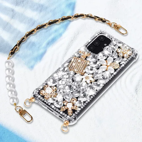 Vista 4 de Samsung Galaxy A13 5G Bling Sparkle Diamond - Funda protectora de silicona con correa