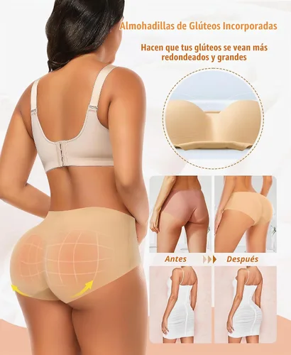 Vista 3 de DERCA Pantalones cortos acolchados de encaje con almohadillas de cadera para realzar los glúteos Beige