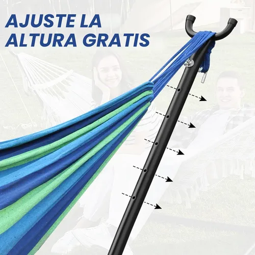 Vista 5 de Hamaca doble con soporte de acero que ahorra espacio, capacidad de 400 libras, soporte de marco de hamaca portátil resistente para hamacas de 9 a 13