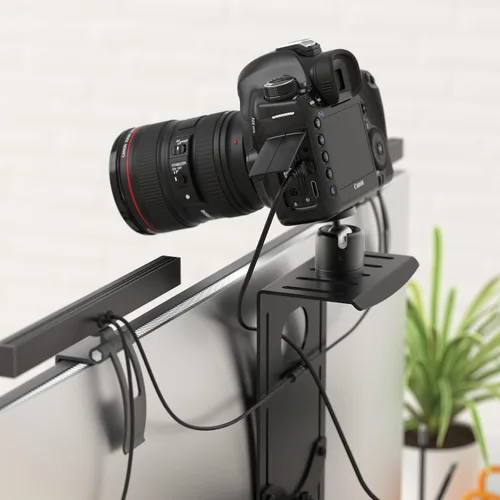 Vista 9 de HumanCentric Montura para Monitor DSLR Pequeña, Montaje de Cámara de Escritorio, Luz para Webcam, Estante para Micrófono para Brazo VESA de Monitor